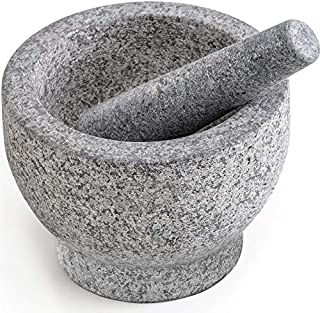 Gorilla Grip Original Mortar and Pestle Set, Large Size, 7 Inch, Holds 4 Cups, Slip Resistant Bottom, Heavy Duty Unpolished Granite, Guacamole Molcajete Bowl, Kitchen Spices, Pesto Grinder, Gray