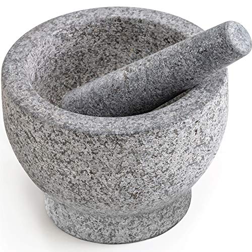 Gorilla Grip Original Mortar and Pestle Set, Large Size, 7 Inch, Holds 4 Cups, Slip Resistant Bottom, Heavy Duty Unpolished Granite, Guacamole Molcajete Bowl, Kitchen Spices, Pesto Grinder, Gray