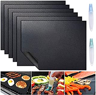 ACMETOP 6 Pack Large Grill Mat, Non Stick BBQ Grill Mat, Reusable Grill Mats with Two Oil Brushes, Easy to Clean Barbecue Grilling Accessories for Gas, Charcoal, Electric Grill - 19.69 x 15.75 Inch