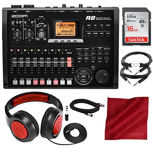 Zoom R8 Multi-Track Digital Recorder/Interface/Controller/Sampler with 16GB SD Card, Samson Headphones, and Accessory Bundle