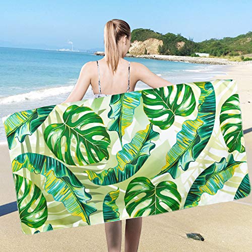 Ikfashoni Palm Microfiber Beach Towel, Large Beach Bath Towel Oversized, Quick Dry Towel for Adults, Absorbent Towel for Beach Bathroom, Travel, Pool, Sport, Hotel, Gym and Spa, 31 x 60 inches
