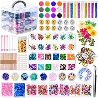 Resin Decoration Accessories Kit, Thrilez Resin Jewelry Making Supplies Kit with Dried Flowers, Resin Glitter Sequin, Mica Powder, Resin Foil Flakes and Epoxy Resin Fillers for Resin Crafts Beginners