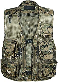 Flygo Men's Fishing Outdoor Utility Hunting Climbing Tactical Camo Mesh Removable Vest with Multi Pocket (X-Large, Camo Green)