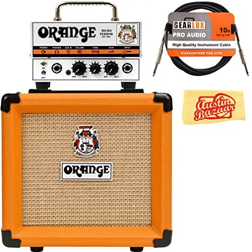 Orange PPC108 1x8-Inch Closed-Back Speaker Cabinet Bundle with Orange MT20 Micro Terror Amp Head, Instrument Cable, and Austin Bazaar Polishing Cloth