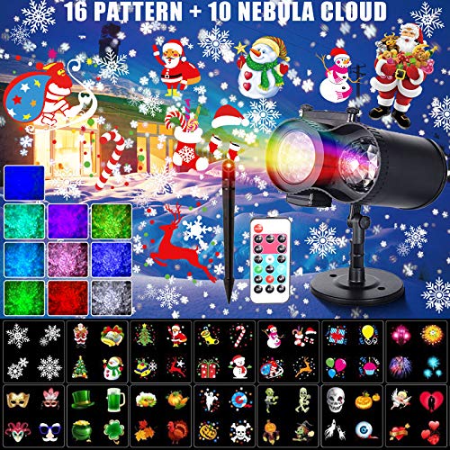 Holidays Outdoor 2 in 1 Projector Lights with Colorful Changing Water Wave with Remote Control Waterproof Decorations for Xmas/Party- 16 Patterns