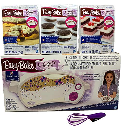 Easy Bake Oven Easy Bake Ultimate Oven Baking Bundle Baking Star Edition + Larger Size 13.8 Oz. Easy Bake 3-Pack Refill Mixes (Pizza, Whoopie Pies and Red Velvet & Strawberry Cakes) + Mini Whisk