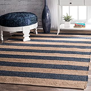 nuLOOM Alisia Flatweave Stripes Jute Area Rug, 5' x 8', Denim