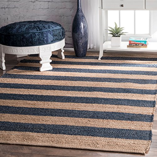 nuLOOM Alisia Flatweave Stripes Jute Area Rug, 5' x 8', Denim