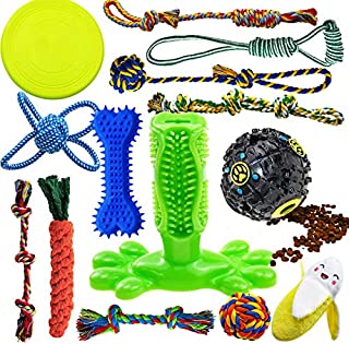 Dog Chew Toys for Puppies Teething, 14 Pack Dog Rope Toys Tug of War Dog Toy Bundle Toothbrush iq Treat Ball Squeaky Rubber Bone Durable Dog Chew Toys for Small Dogs Pet Toys Puppy Toys