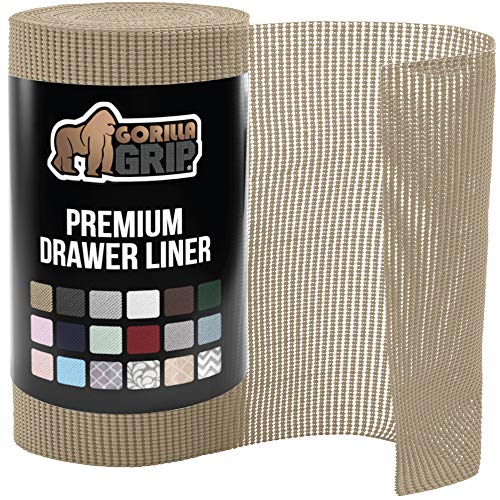 Gorilla Grip Original Drawer and Shelf Liner, Non Adhesive Roll, 12 Inch x 20 FT, Durable and Strong, for Drawers, Shelves, Cabinets, Storage, Kitchen and Desks, Beige