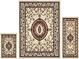 Superior Clementina Collection 3-Piece Rug Set, Attractive Rugs with Jute Backing, Durable and Beautiful Woven Structure, Elegant Medallion Area Rug Set - 2' x 3', 2' x 5', and 5' x 7' Rugs, Cream