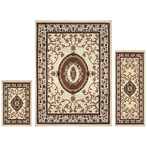 Superior Clementina Collection 3-Piece Rug Set, Attractive Rugs with Jute Backing, Durable and Beautiful Woven Structure, Elegant Medallion Area Rug Set - 2' x 3', 2' x 5', and 5' x 7' Rugs, Cream