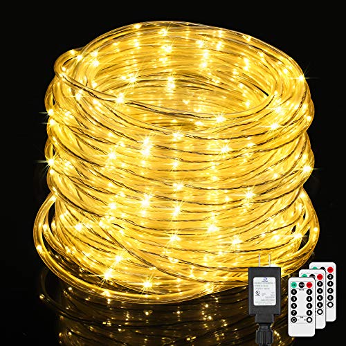 WENFENG Outdoor Rope Lights, Set of 2 66FT 336 Led Rope Lights, Waterproof Strip String Lights with Remote Control Timer, Thick Tube Light for Deck Patio Railing Pool Awning Canopy Decor (Warm White)