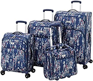 LONDON FOG Cranford Softside Expandable Spinner Luggage, navy white floral, 4 piece set