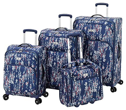 LONDON FOG Cranford Softside Expandable Spinner Luggage, navy white floral, 4 piece set