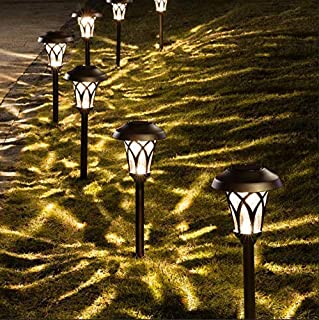 GIGALUMI Solar Pathway Lights 6 Pack, Solar Landscape Lights Warm White, Super Bright High Lumen Waterproof Metal Automatic Solar Yard Lights for Path, Garden, Lawn, Patio and Walkway