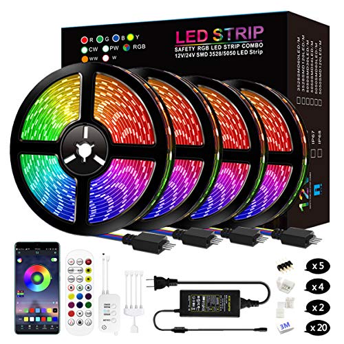 LED Strip Lights, Mixi 65.6ft 600 Lights Waterproof LED Light Strips Color Changing 5050 RGB with Bluetooth Music Sync App Remote Controller, Wall Lights, Rope Lights, Bedroom Decor