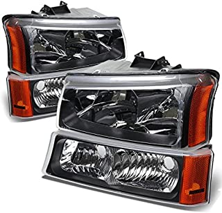 DNA Motoring HL-OH-CS03-4P-BK-AM Black Amber Headlights Replacement For 03-06 Avalanche SIlverado