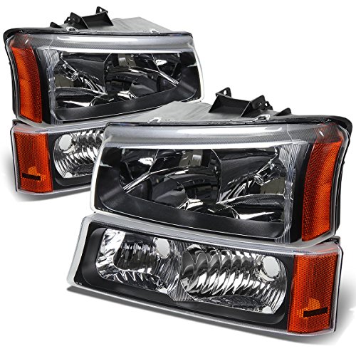 DNA Motoring HL-OH-CS03-4P-BK-AM Black Amber Headlights Replacement For 03-06 Avalanche SIlverado