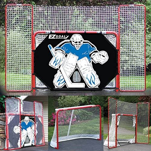 EZ Goal Folding Hockey Training Goal Net w/ Backstop, Targets, & Shooter Tutor , Red/White, 2-Inch