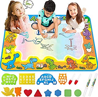 FREE TO FLY Large Aqua Drawing Mat for Kids Water Painting Writing Doodle Board Toy Color Aqua Magic Mat Bring Magic Pens Educational Travel Toys Gift for Boys Girls Toddlers Age 2 3 4 5 6