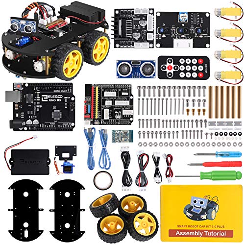 ELEGOO UNO R3 Project Smart Robot Car Kit V 3.0 Plus with UNO R3, Line Tracking Module, Ultrasonic Sensor, IR Remote Control etc. Intelligent and Educational Toy Car Robotic Kit for Arduino Learner