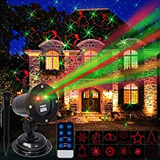 Christmas Laser Projector Outdoor Light for House, Holiday, Xmas Decoration, IP44 Waterproof, Wireless Remote Control, Red/Green (12 Illusions)