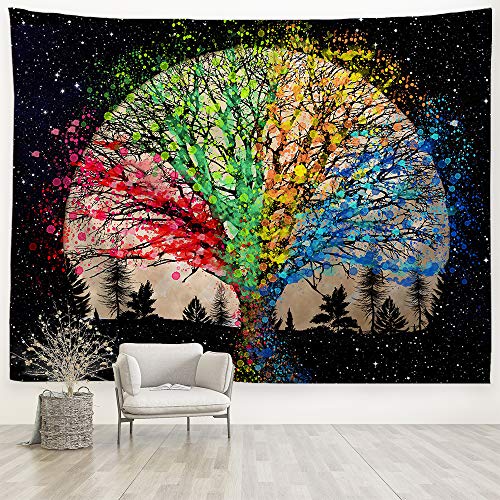 Baccessor Psychedelic Moon Tapestry Colorful Tree Tapestry Trippy Mystic Tapestry Galaxy Starry Sky Tapestry Wall Hanging for Bedroom Living Room Dorm Decor, 80W x 60L Inch