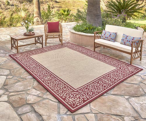 Gertmenian 21577 Patio Rug Outdoor Classics Luxury Furman Porch Outside Area Carpet 5.25 Feet x 7.5 Feet, Abstract Border Red