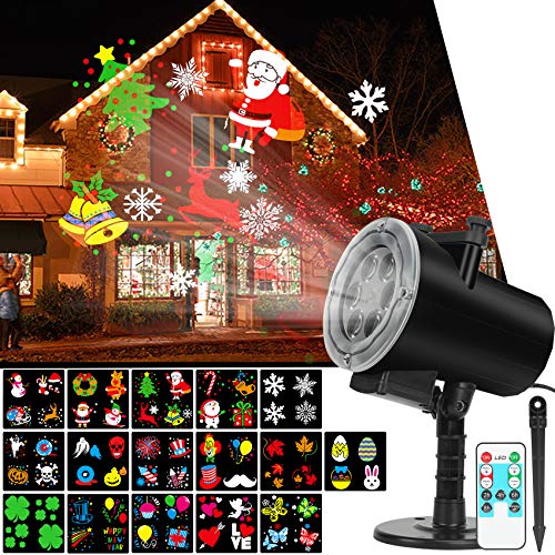 Christmas Holiday Lights Projector, Waterproof IP65 Outdoor Indoor Motion Remote Control 10W LED Projector, 16 Slides Holiday Light Party Outdoor Garden House Apartment Kids Room Night Light