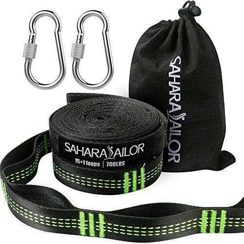 Sahara Sailor Hammock Straps XL (Set of 2), Adjustable Hammock Tree Hanging Straps 1400+ LBS Heavy Duty Non-Stretch Suspension System Kit (2 Stainless Steel Carabiners Included)