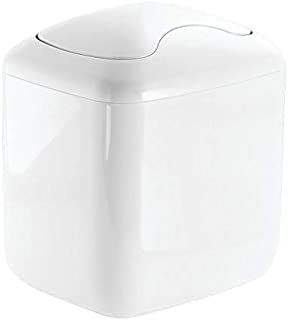 mDesign Modern Plastic Square Mini Wastebasket Trash Can Dispenser with Swing Lid for Nursery Changing Table, Countertop, Tabletop - Dispose of Wipes, Tissues, Cotton Swabs - White