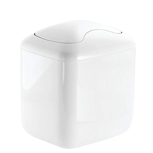 mDesign Modern Plastic Square Mini Wastebasket Trash Can Dispenser with Swing Lid for Nursery Changing Table, Countertop, Tabletop - Dispose of Wipes, Tissues, Cotton Swabs - White