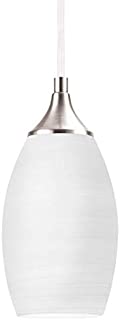 NALATI 1-Light Mini Pendant Light White Glass Shade Hanging Light with Brushed Nickel Finish for Kitchen Island