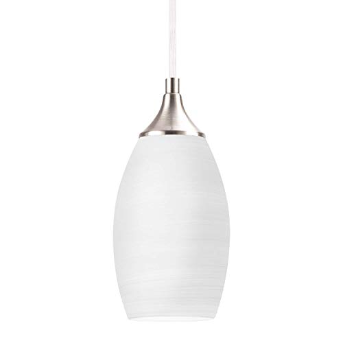 NALATI 1-Light Mini Pendant Light White Glass Shade Hanging Light with Brushed Nickel Finish for Kitchen Island