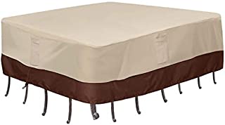 Vailge Waterproof Patio Furniture Set Cover, Lawn Patio Furniture Cover with Padded Handles, Patio/Outdoor Table Cover, Patio/Outdoor Dining Square Table Chairs Cover(Large,Beige & Brown)