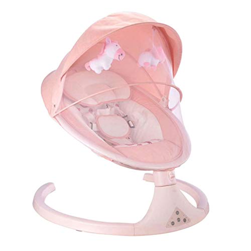 Sisyria Baby Swing, Electric Baby Rocker, Remote Control Classic Linen Fabric with 5 Unique Motions for Baby Toddler Infant Child in 0-12 Months,Pink