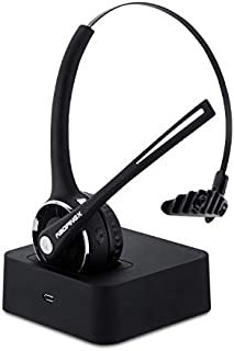 Trucker Bluetooth Headset Wireless Headset with Microphone Over The Head Headset with Noise Cancelling Sound On Ear Car Earphones Office Earpiece for Cell Phone Skype Call Center Bluetooth V5.0