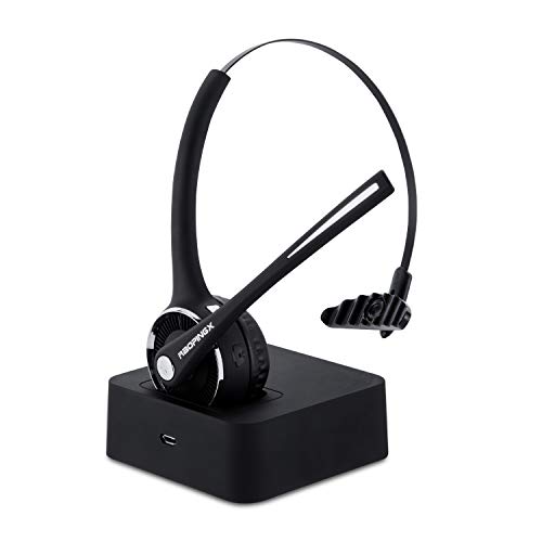 Trucker Bluetooth Headset Wireless Headset with Microphone Over The Head Headset with Noise Cancelling Sound On Ear Car Earphones Office Earpiece for Cell Phone Skype Call Center Bluetooth V5.0