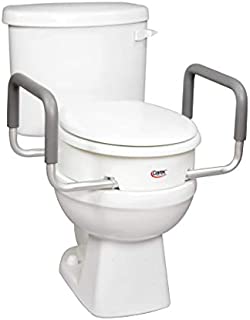 Carex 3.5 Inch Raised Toilet Seat with Arms - For Round Toilets - Elevated Toilet Riser with Removable Padded Handles, Easy On and Off, Support 250 lbs