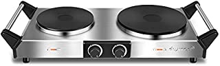 Duxtop Hot Plate, Portable Electric Cooktop Cast Tron Stovetop, Stainless Steel Electric Double Burner with Handles, Adjustable Temperature Control