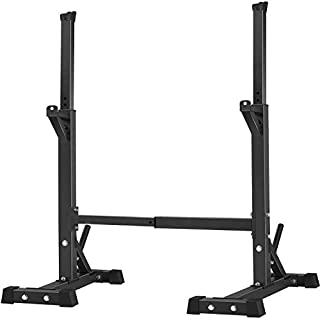 BangTong&Li Pair of Squat Rack Stand Barbell Free Press Bench Home Gym Dumbbell Racks Stands Adjustable (Black)