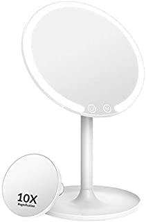 Easehold Lighted Makeup Mirror, Rechargeable 1X/10X Magnifying Vanity Mirror with 42 LED Lights, Light Up Mirror for Travel, Portable Tabletop Cosmetic Mirror, 3 Color Dimmable(0-1200Lux)