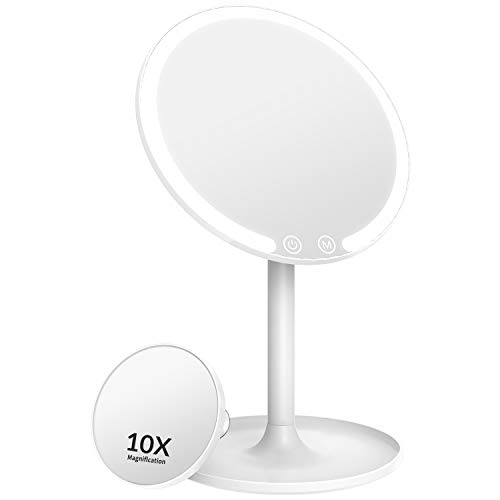 Easehold Lighted Makeup Mirror, Rechargeable 1X/10X Magnifying Vanity Mirror with 42 LED Lights, Light Up Mirror for Travel, Portable Tabletop Cosmetic Mirror, 3 Color Dimmable(0-1200Lux)