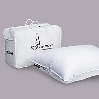 Lincove Signature 100% Natural Canadian White Down Luxury Sleeping Pillow - 800 Fill Power, 500 Thread Count Cotton Shell, Made in Canada (Queen - Medium, Single)