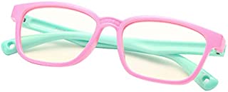 DeBuff Kids Blue Light Blocking Glasses Square Nerd Soft Eyeglasses Frame, UV400 Protection (Pink/Green)