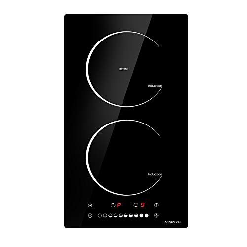 Induction Cooktop 2 Burner ECOTOUCH 240V Electric Cooktop Drop-in Induction Stovetop 12'',Dual Heating Cooktop Vitro Ceramic Glass Black Surface with Booster Burner,Touch Sensor Control IB320