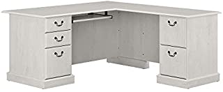 Bush Furniture Saratoga L Shaped Computer Desk with Drawers, Linen White Oak