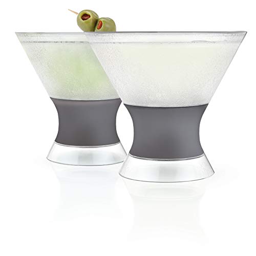 HOST Freeze Insulated Martini Cooling Cups Freezer Gel Chiller Double Wall Stemless Cocktail Glass, Set of 2, 9 oz, Grey