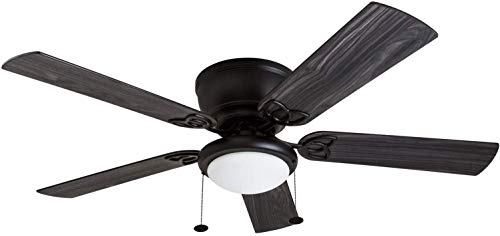 Prominence Home 50853 Benton Hugger/Low Profile Ceiling Fan, 52 Gray Cedar Blades, LED Globe Light, Matte Black